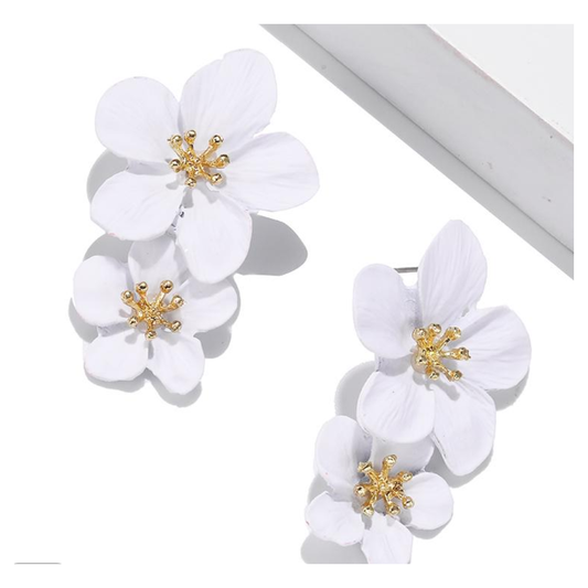 White Elegant Double Layer Flower Earrings