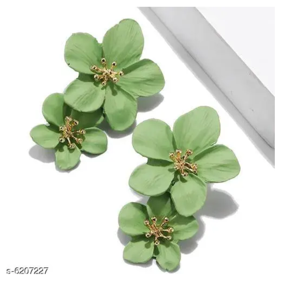 Green Elegant Double Layer Flower Earrings