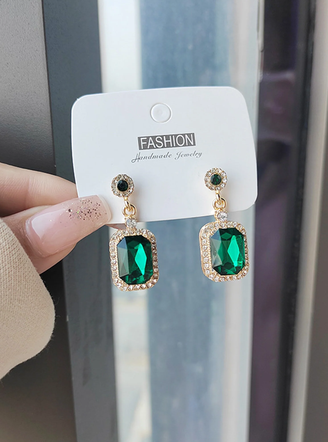 Green Stone Drop Earring