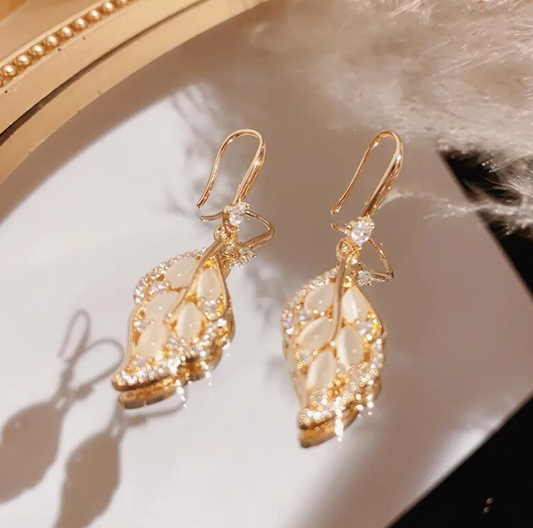 Korean Leaf  Hoop Earrings