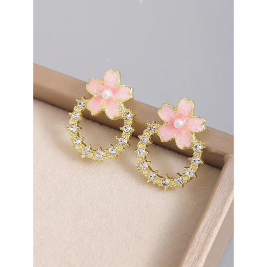 Pink Tulip Flowers Stud Earring