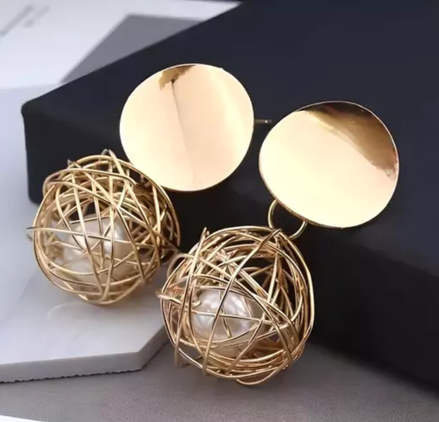 Gold Plated Pearl Confined Drop Earring