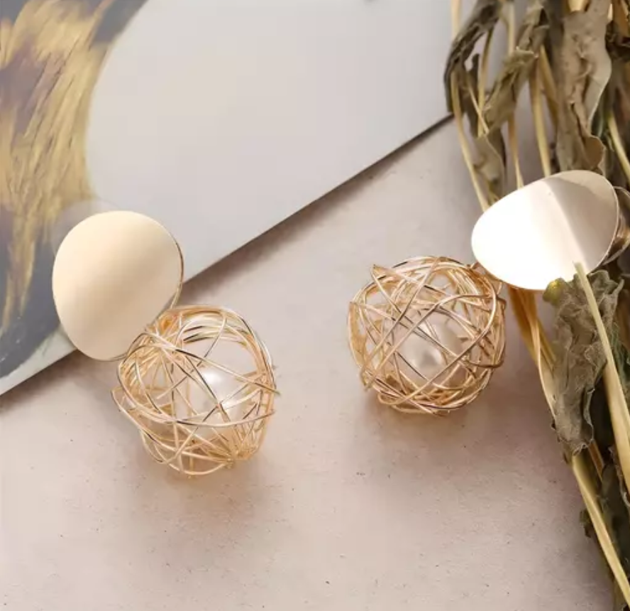 Gold Plated Pearl Confined Drop Earring