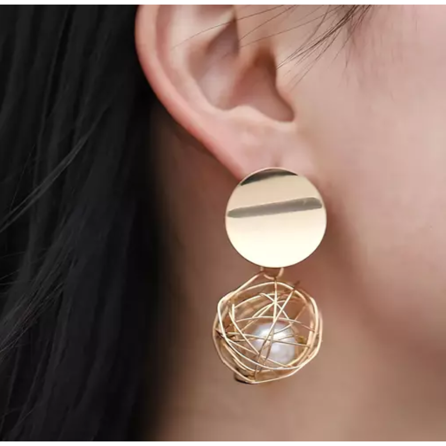 Gold Plated Pearl Confined Drop Earring