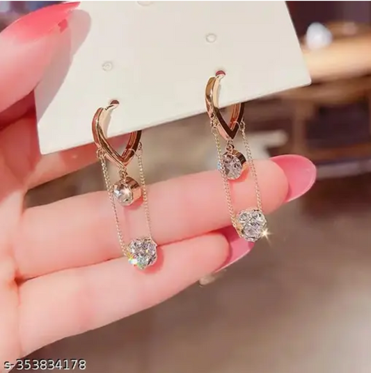 Diamond-Studded Ball Tassel Earrings