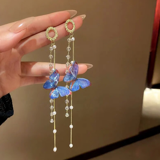 Long Purple Butterfly Drop Earring