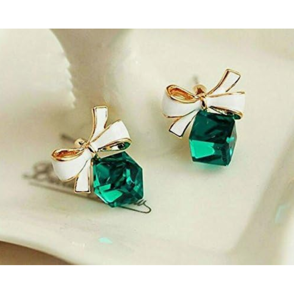 Green Bow Crystal Drop Earring