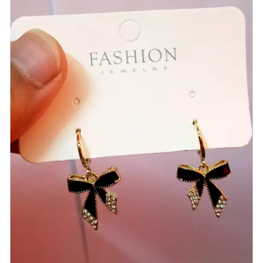 Diamond Dream Heart Bow Drop Earring