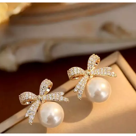 Bow Shaped Pearl Drop Earring