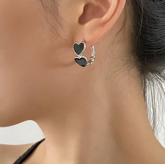 Black Heart Hoop Earring